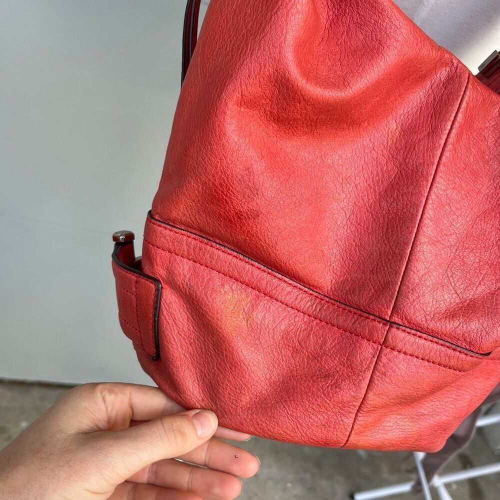 VTG B. Makowsky Coral Red Leather Hobo Bag | Slouchy Bucket Shoulder Purse - Picture 9 of 13